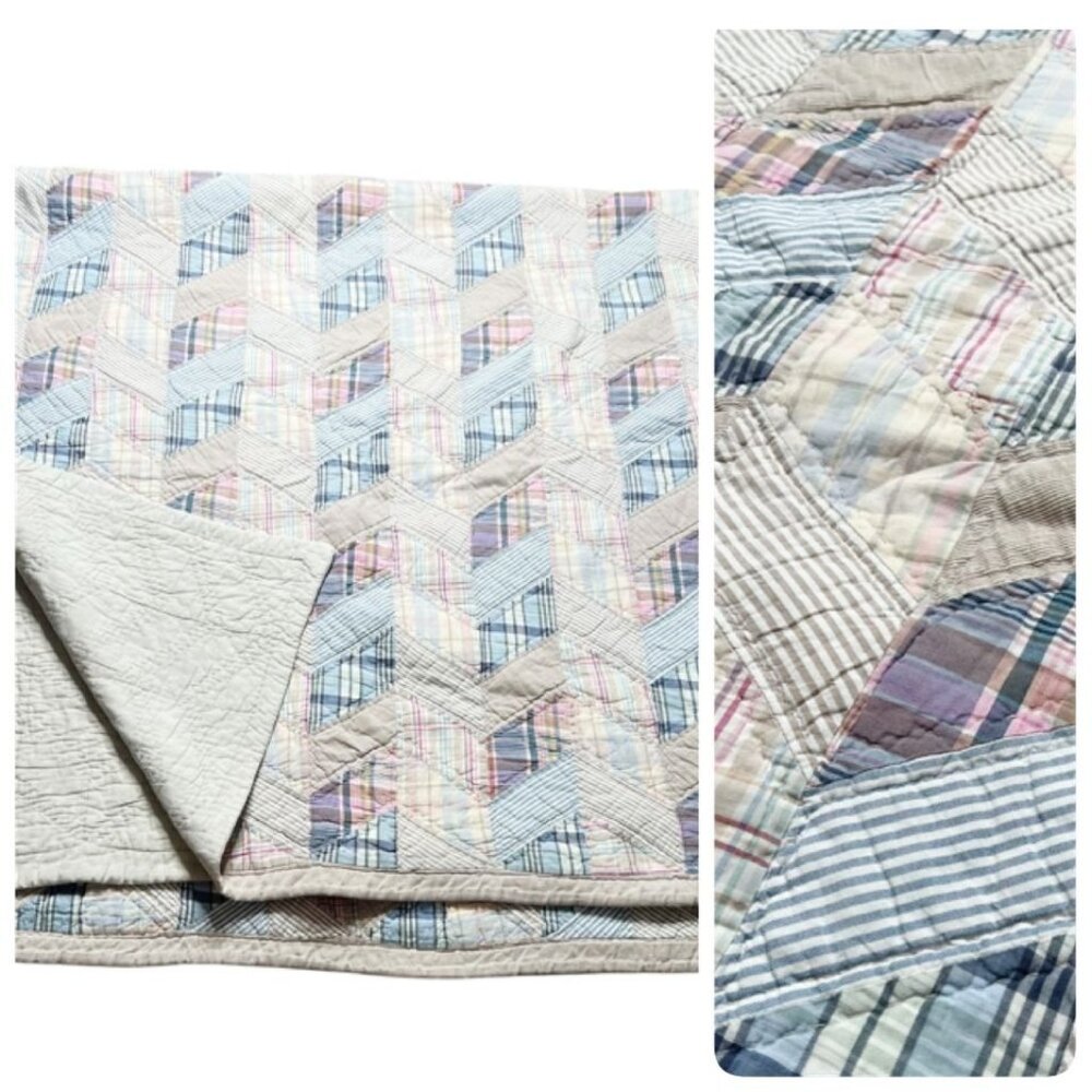 Nautica Queen 92" x 92" Quilt Plaid Patchwork Cotton Reversible Bedding